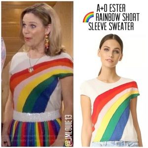 Alice + Olivia Ester Rainbow Short Sleeve Sweater